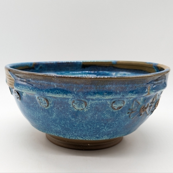 Handmade blue brown large serving bowl - Picture 5 of 11